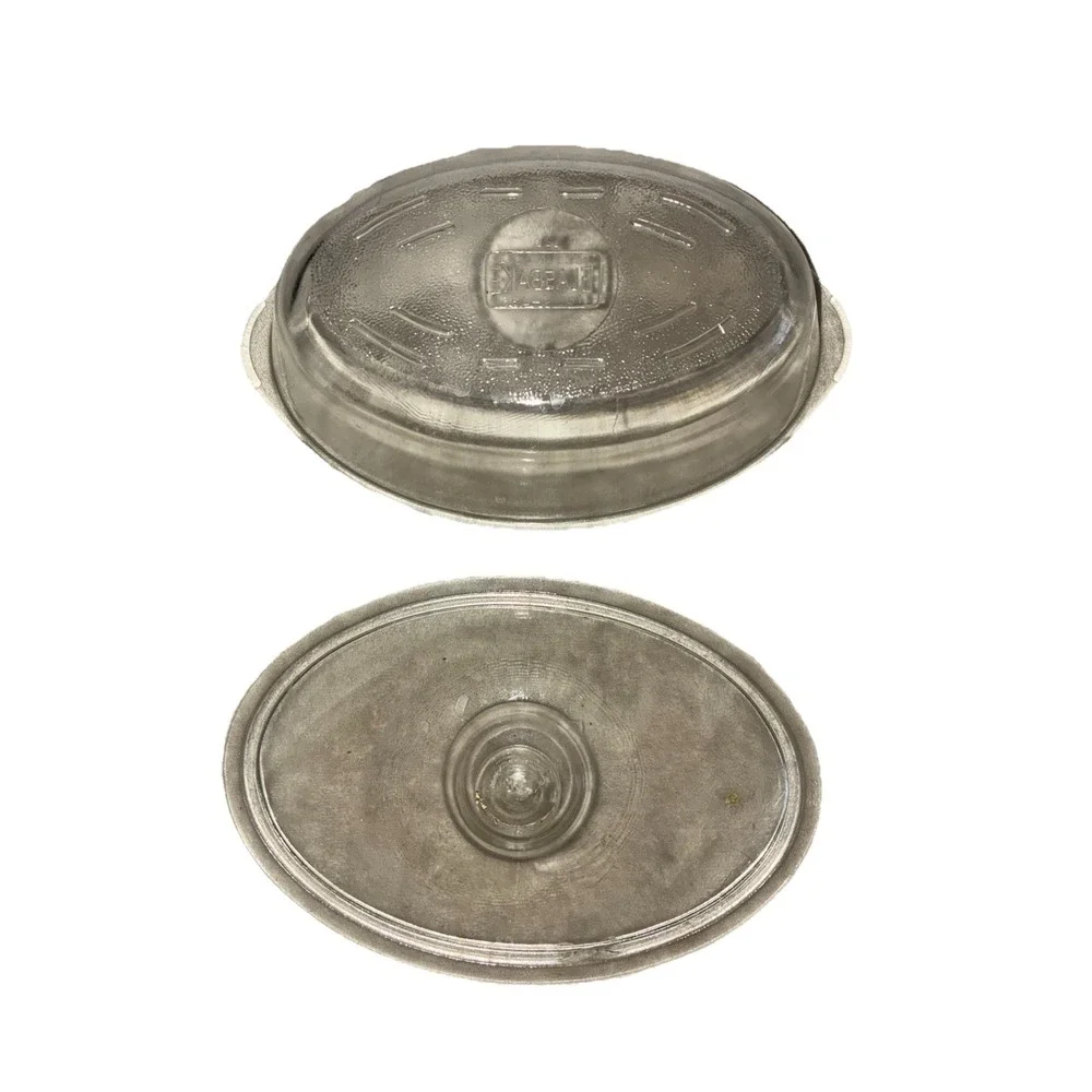 Vintage Glasbake Oval Casserole Clear Glass‎ Lid 1 qt J235 *flaw